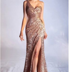 Elegant Gold Sequin One-Shoulder Prom Dress